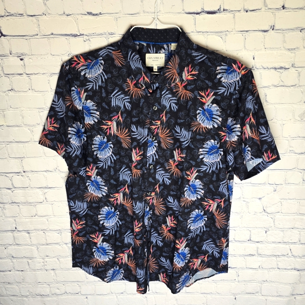 Construct Slim Fit 4-way Stretch Short Sleeves Collared Button Down Shirt Sz XL